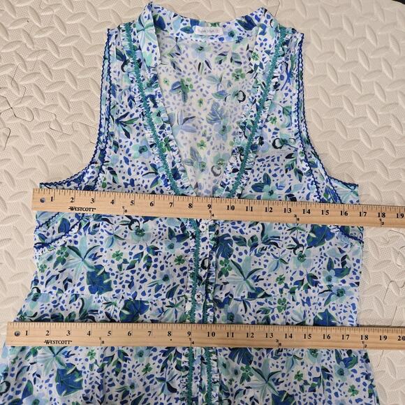 Poupette St Barth Maxi Dress Womens XS Sleeveless Blue White Floral Coquette - Picture 11 of 12